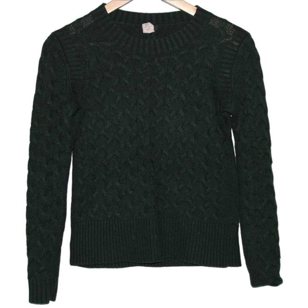Women's J. Crew Honeycomb Cable Sweater Pine Green Wool Knit Sweater Size XXS